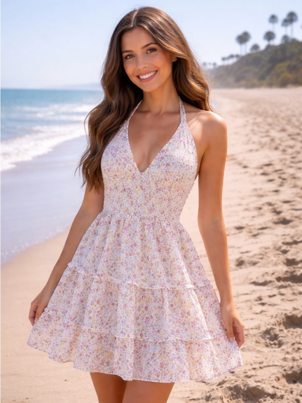 City Studio Floral Print Tiered Halter Dress Size M Cottagecore Fairy Coquette - Picture 1 of 12